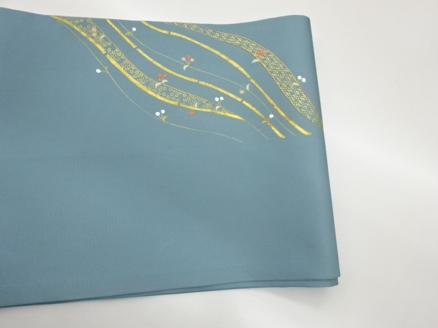  塩瀬金駒刺繍曲線に実模様名古屋帯